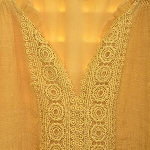 Vintage - Kaftan Style Sleeveless Asymmetrical Hem Sunlit Yellow V-Neck Dress